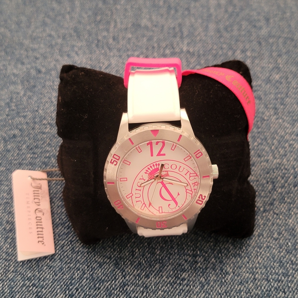 Juicy Couture Women's Silicone Strap Pink and White Watch